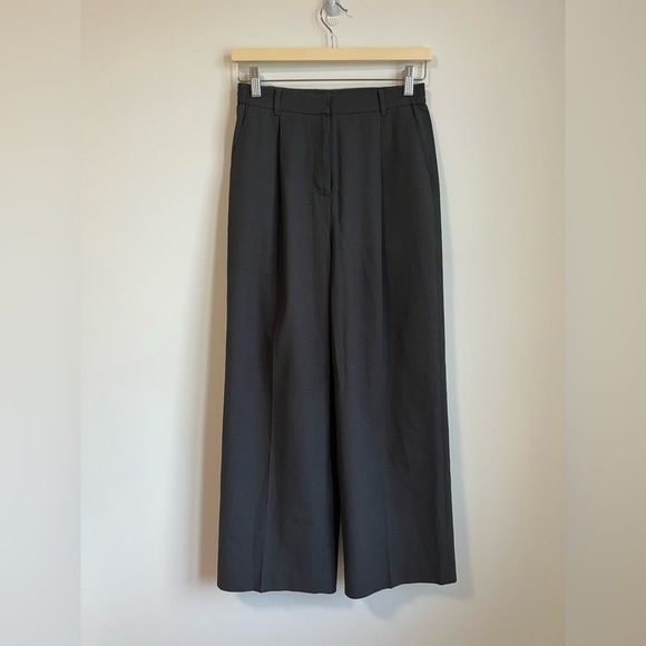🇰🇷 Grey linen style wide leg trousers crop - Picture 1 of 13